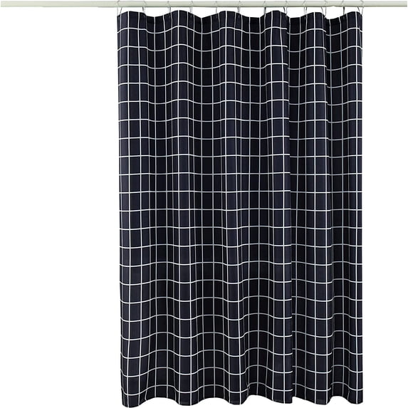 Textured Fabric Shower Curtain 72 Inches by 72 Inches, Black Checkered Printed Bathroom Curtain Machine Washable