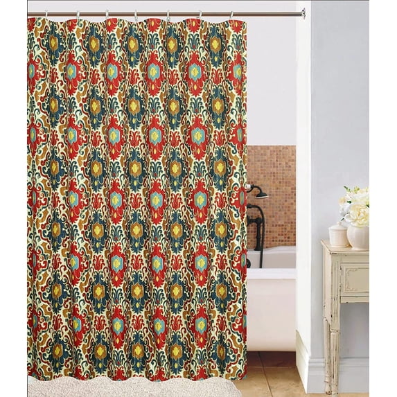 Textured Fabric Shower Curtain, Geneva Red 72 Inches by 72 Inches, Printed Bathroom Curtains Machine Washable