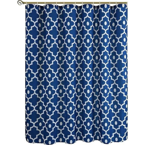 Textured Fabric Shower Curtains 72" X 72", Indigo Morocco Pearl Printed Bathroom Curtains Machine Washable