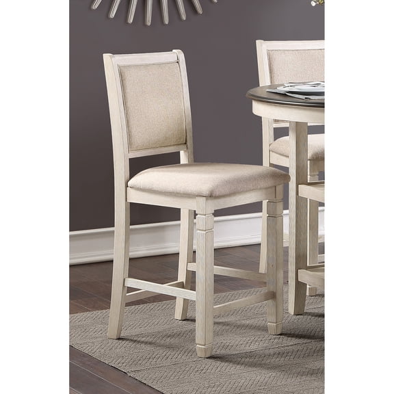 Textured Fabric Upholstered Counter Height Chairs - Antique White, Transitional Location Dining In White Height, Style