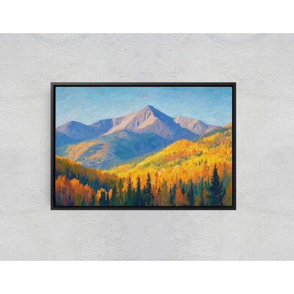 Textured Fall Mountain Impressionist Golden Forest Portrait Decor Unframed Paper Print
