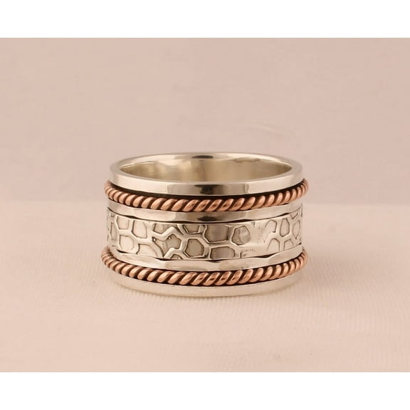 Textured Fidget Spinner Ring – 925 Sterling Silver Anxiety Band for Men & Women, Handmade Stress-Relief Meditation Ring, Mother’s Day Gift Ring Size- 7