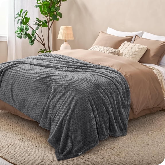 Textured Fleece Blanket - King Size - Ultra-Soft Lightweight for Bed, Sofa, and Couch - Luxury Microplush - Cozy Warm Blanket (King, Waffle Grey)