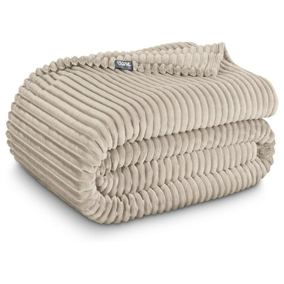 Textured Fleece Microplush Blanket - Lightweight Throw for Bed, Sofa, Couch, Camping, and Travel - Ultra Soft Warm Blanket (Throw, Ribbed Oyster)