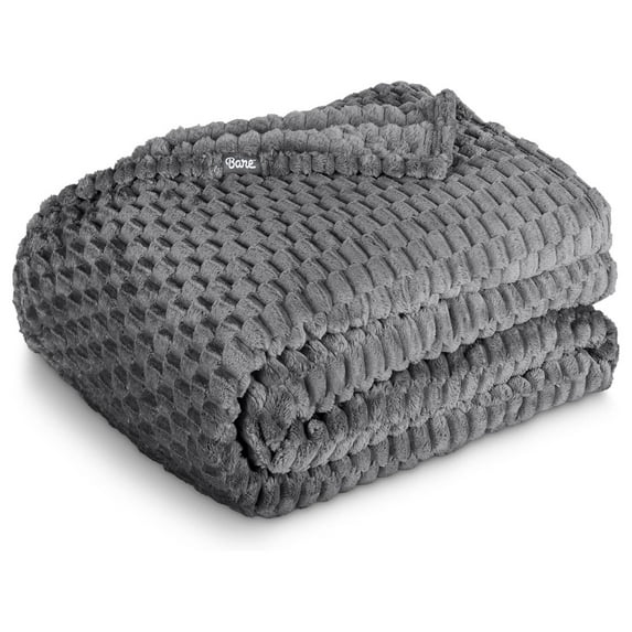 Textured Fleece Microplush Blanket - Throw Travel Size - Lightweight Blanket for Bed, Sofa, Couch, Camping, and Gifts - Ultra Soft Warm (Throw/Travel, Waffle Grey)