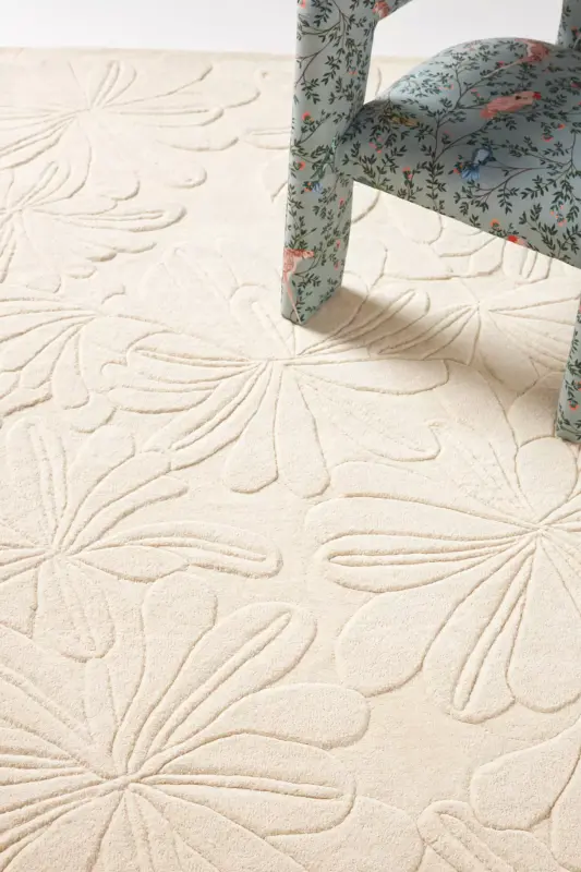 Textued Rugs Textured Floral Area Rug, Hand-Tufted Sculpted Daisy Rug– Elegant and ...