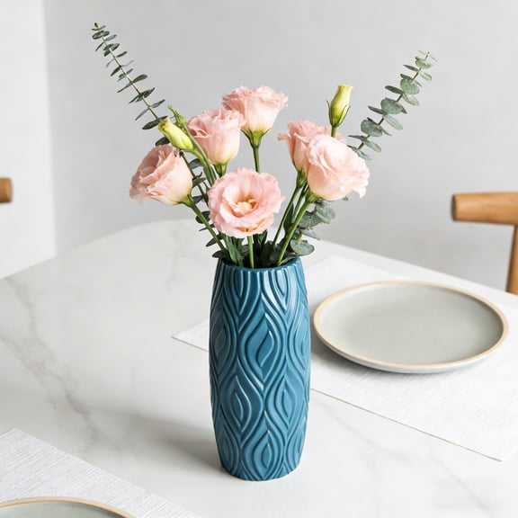 Textured Flower Vase, 9Inch Simple Yet Elegant Vase Modern Art Texture Vase Handcrafted Pottery Decorative Flower Vase for Home & Office Decor