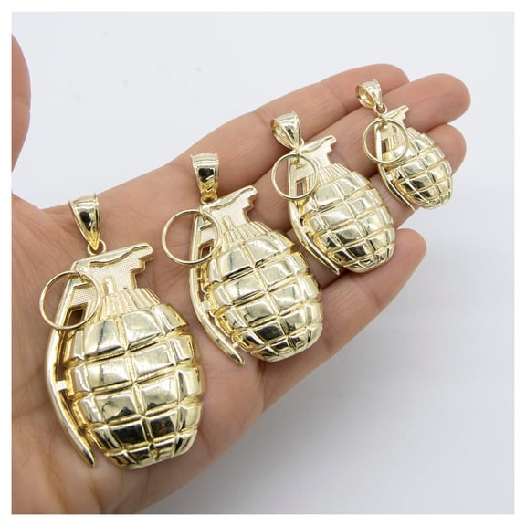Textured Grenade Charm Pendant Unisex Adult Solid 10K Yellow Gold, All Sizes - Goldum NYC