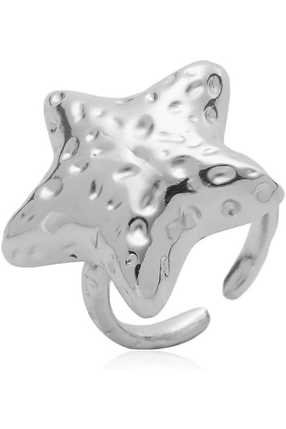 Textured Hammer Star Ring for Women Adjustable Open Stacking Promise Engagement Middle Thumb Finger Rings Open Band Eternity Wedding Statement Charms Simple Lucky Jewelry Valentine Friend