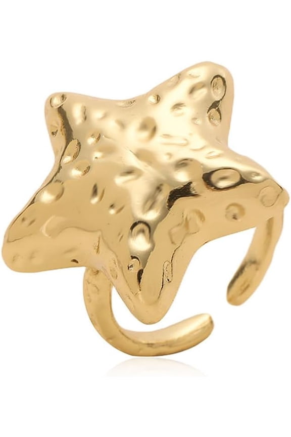 Textured Hammer Star Ring for Women Adjustable Open Stacking Promise Engagement Middle Thumb Finger Rings Open Band Eternity Wedding Statement Charms Simple Lucky Jewelry Valentine Friend