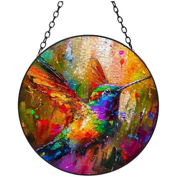 Textured Hummingbird Fly Stained Glass Suncatcher Handmade Window Hanging Colored Glass Suncatcher Crafts Kits for Indoor Garden Decor Memorial Gift 16x16cm
