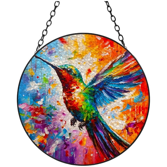 Textured Hummingbird Flying Stained Glass Suncatcher Handmade Window Hanging Colored Glass Suncatcher Crafts Kits for Indoor Garden Decor Memorial Gift 16x16cm(1)