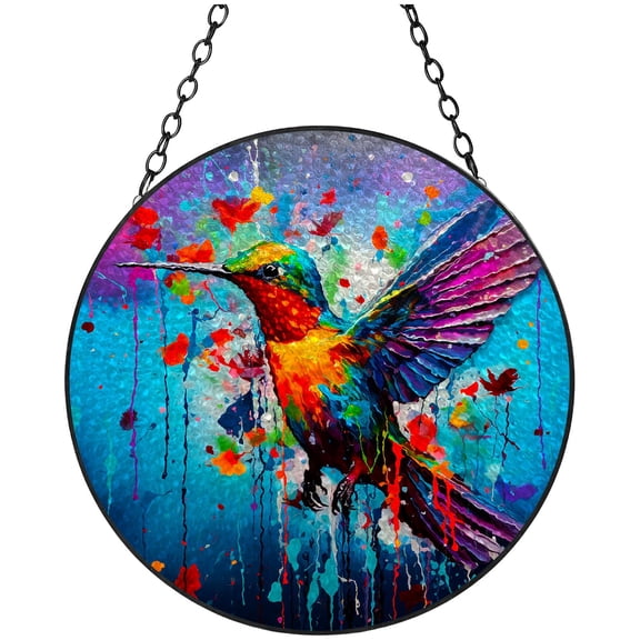 Textured Hummingbird Flying Stained Glass Suncatcher Handmade Window Hanging Colored Glass Suncatcher Crafts Kits for Indoor Garden Decor Memorial Gift 16x16cm(3)