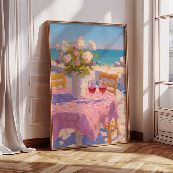 Textured Impressionist Beachside Table Art Print Poster Coastal Home Decor, Size 8x12 UNFFRAMED F03.1.8l747