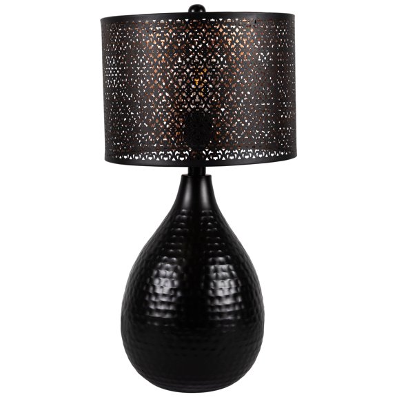 Northlight Teardrop Iron Table Lamp with Laser-Cut Shade - 20" - Black and Copper