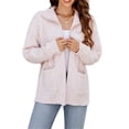 thumbnail image 1 of Textured Knit Collared Zip-Up Long Sleeve Classic Jacket for Women Pink Small, 1 of 5