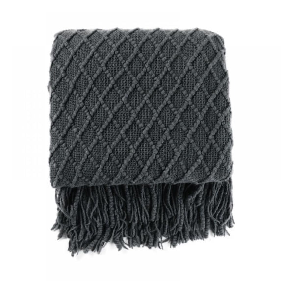 Textured Knitted Soft Throw Blanket With Fringe Tassels - Bohemian Farmhouse Accent Décor - Decorative For Sofa Chair Couch Bed Living Room, 50 x 68-inch