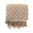 thumbnail image 1 of Textured Knitted Soft Throw Blanket with Tassels Warm Fluffy Cozy Plush for Fall Spring Couch Bed Sofa Living Room Framhouse Boho Decor Khaki, 1 of 17