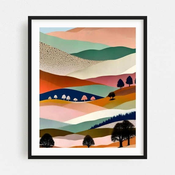 Textured Landscape - India Digital Art Abstract Minimalist Landscape Modern Art Geometric Pastel Black Framed Wall Art Print 8 x 10 inches