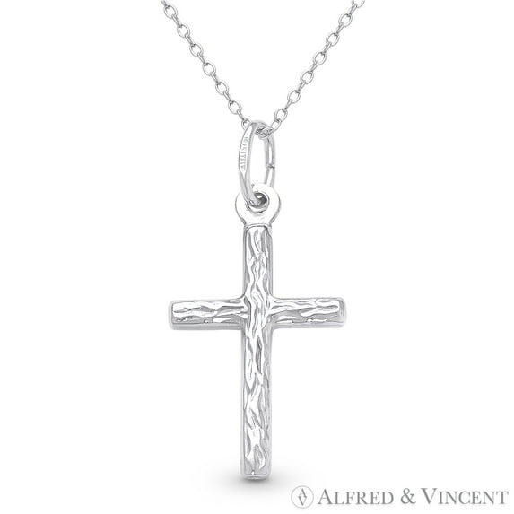 Textured Latin Cross Pendant & Chain Necklace in .925 Sterling Silver