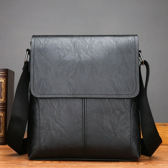 Textured Leather Crossbody Bag Adjustable Strap Lightweight Multi-Pocket Spacious Organizer for Commuter Essentials​(Black)