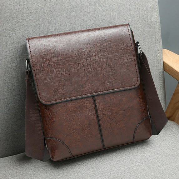 Textured Leather Crossbody Shoulder Bag | Adjustable Strap | Lightweight Spacious Purse | Multiple Compartments | Fashion Handbag for Travel Work Daily | 25x23x5cm | Black Brown | 1 Pack