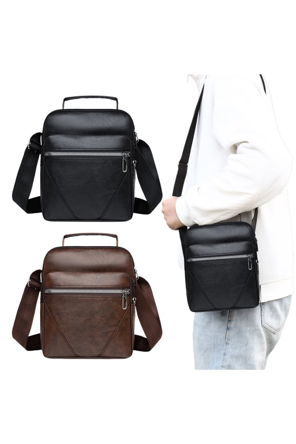 Textured Leather Crossbody Shoulder Bag | Adjustable Strap | Lightweight Spacious Travel Handbag | Multi Compartment | PU | Black/Brown | 20x19x5cm | 1pc