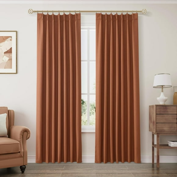 Textured Linen 100% Blackout Curtains 90 Inch Long,Pinch Pleated Back Tab Drapes with Hooks Thermal Insulated Sun Heat Blocking Privacy for Bedroom Living Room,W40 x L90,Terracotta,2 Panels