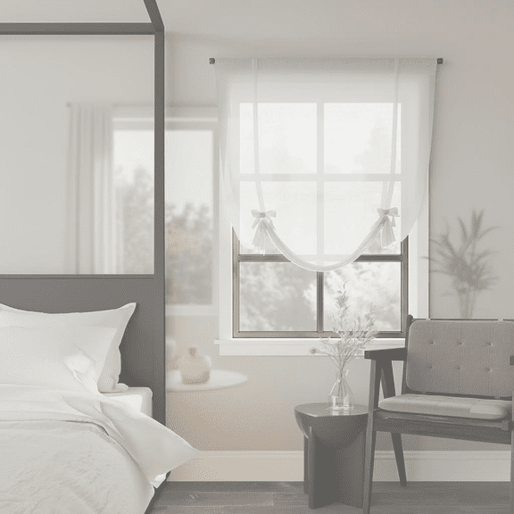 Textured Linen Blend Tie-Up Balloon Window Shade, 40 x 63 Inches, White, Light Filtering Roman Style Curtain for Living Room & Bedroom