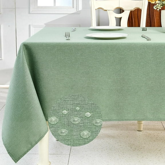 Textured Linen Table Cloth for Rectangle Tables - Sage Green Tablecloths Rectangular Waterproof Wrinkle Free Wipeable Dining Table Cover for Spring Easter Decor Wedding Birthday, 52 x 70 Inch