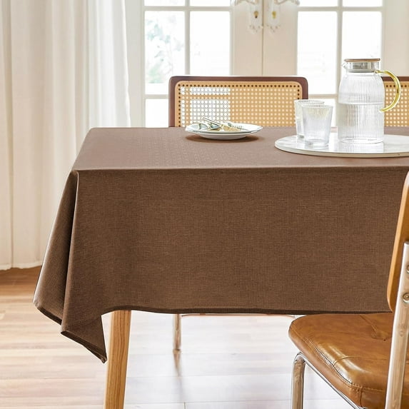 Parojati Textured Linen Tablecloth Rectangle 52×70 inch Waterproof Wrinkle-Free Stain Resistant Table Cloth Wipeable Spill-Proof Linen Dining Table Cover,Coffee