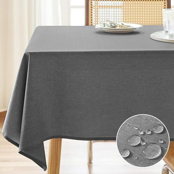 Parojati Textured Linen Tablecloth Rectangle 52×70 inch Waterproof Wrinkle-Free Stain Resistant Table Cloth Wipeable Spill-Proof Linen Dining Table Cover,Dark Grey