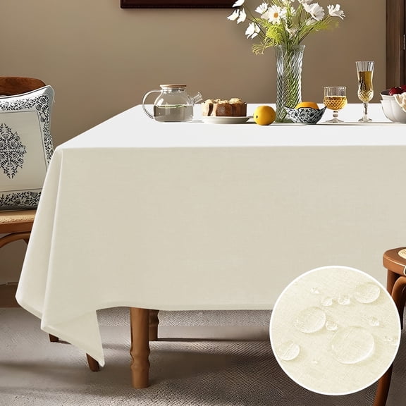 Parojati Textured Linen Tablecloth Rectangle 52×70 inch Waterproof Wrinkle-Free Stain Resistant Table Cloth Wipeable Spill-Proof Linen Dining Table Cover,Ivory