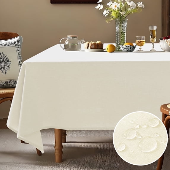 Parojati Textured Linen Tablecloth Rectangle 60×84 inch Waterproof Wrinkle-Free Stain Resistant Table Cloth Wipeable Spill-Proof Linen Dining Table Cover,Ivory