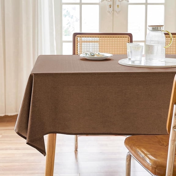 Parojati Textured Linen Tablecloth Rectangle 60×84 inch Waterproof Wrinkle-Free Stain Resistant Table Cloth Wipeable Spill-Proof Linen Dining Table Cover,Coffee