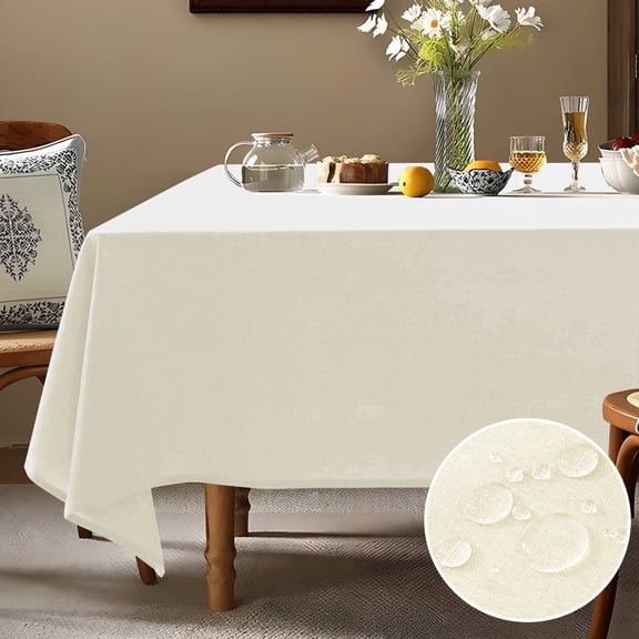 Parojati Textured Linen Tablecloth Rectangle 60×84 inch Waterproof Wrinkle-Free Stain Resistant Table Cloth Wipeable Spill-Proof Linen Dining Table Cover,Ivory