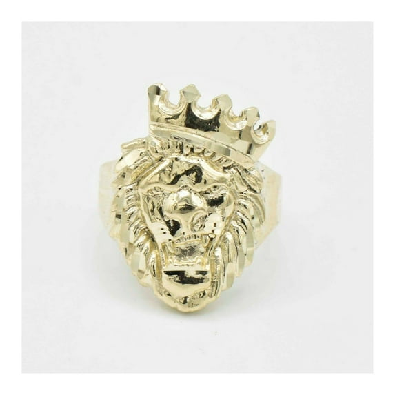 Textured Lion with Crown Men’s Adult Ring 10K Yellow Gold, 8.76 Gr- GOLDUM NYC