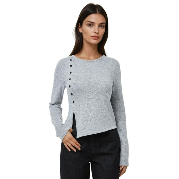 Textured Long Sleeve Buttoned Slim Fit Top