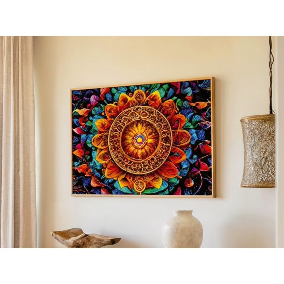 Textured Mandala Golden Core Earthy Tones Sacred Geometry Hypnotic Spiritual Matte Paper Poster , Poster Only