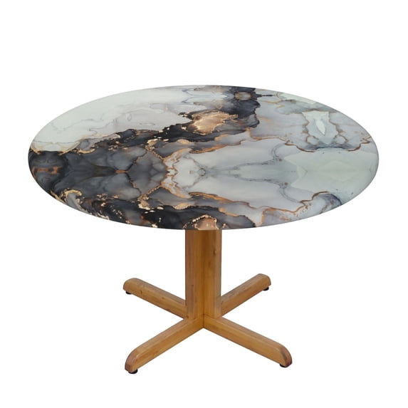 Modern Style Gold Marble Large Round Tablecloth Of 45"-50" Diameter, Retro Elastic Circle Dining Table Cover Cloth Washable for Party Banquet Wedding Indoor Outdoor