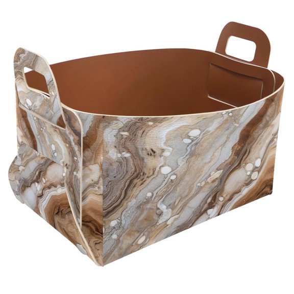 Textured Marble Storage Basket Collapsible Storage Bin, PU Foldable Basket Convenient Box Storage Organizer with Handles for Shelves Office Bedroom Closet Nursery Toys Laundry