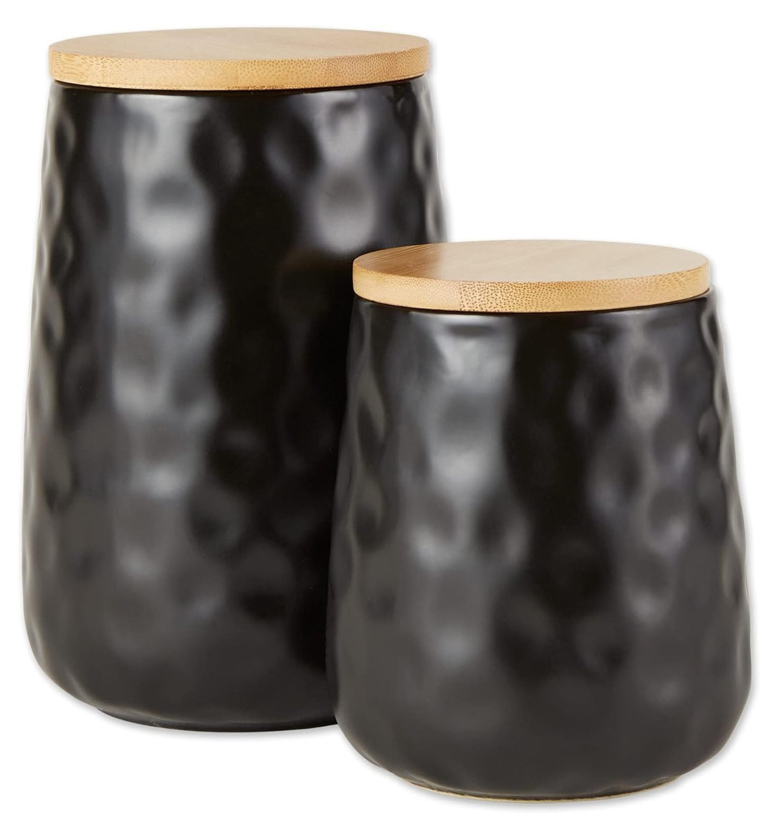 DII Textured Matte Ceramic Canister Set With Bamboo Lids | 2-Piece, Black Dimple Design | Kitchen Counter Storage