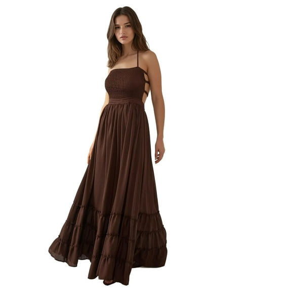 Textured Maxi Dress with Square Collar