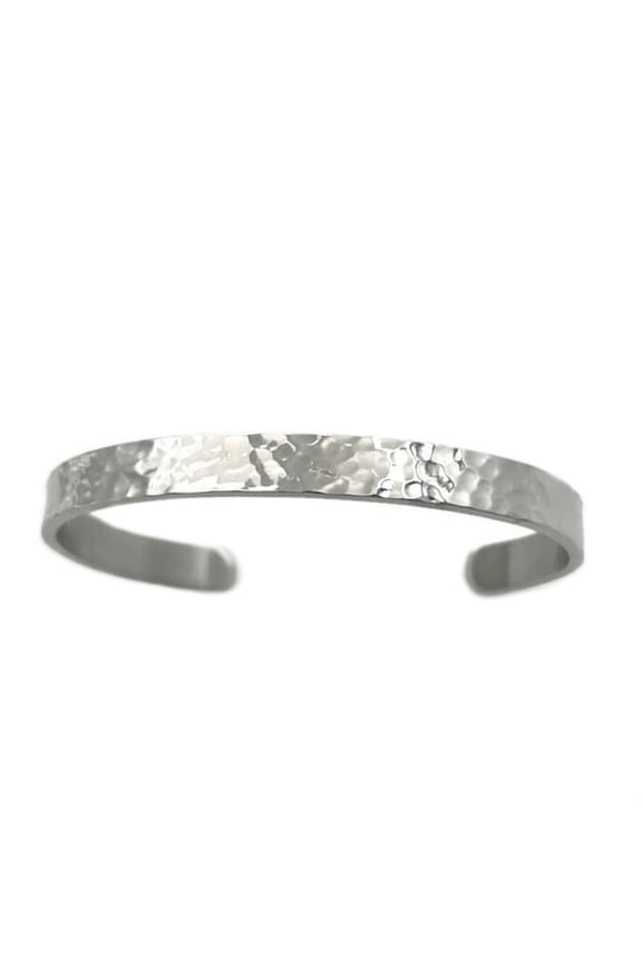 Textured Metal Cuff Bracelet Hammered Silver Stainless Steel Womens