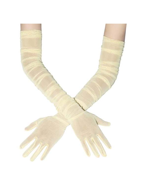 Textured Net Gloves Wrinkle-Resistant 90cm Length Delicate Arm Covers For Theatrical Dance Cocktail