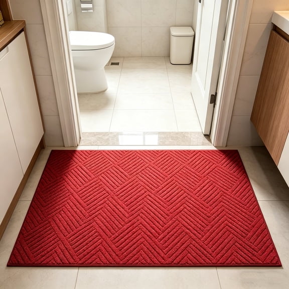 Textured Non-Slip Door Mat, 32"x20" Thick Absorbent Entryway Rug, Red Polyester Floor Mat for Indoor Outdoor, Porch, Patio, Laundry Room, Mudroom