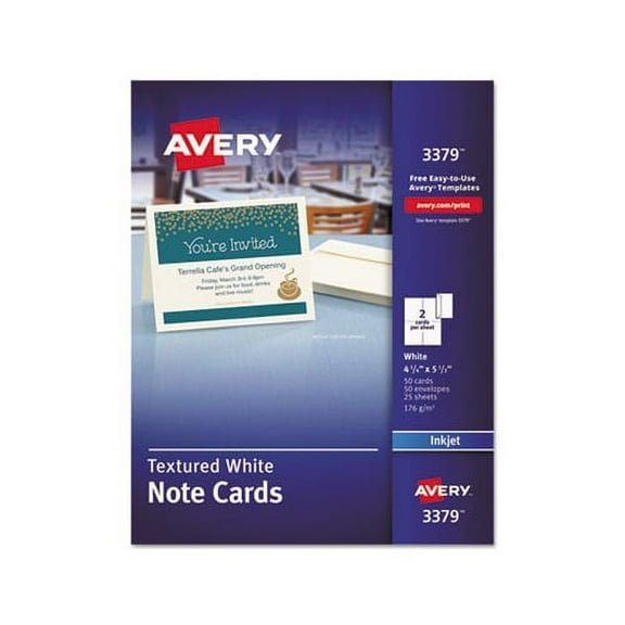 Textured Note Cards Inkjet, 4 1/4 x 5 1/2, Uncoated White, 50/Bx w/Envelopes