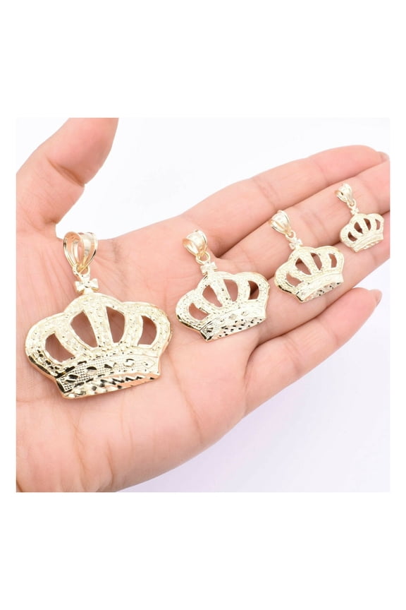Diamond-Cut Textured Nugget Style Crown Unisex Adult Pendant 10K Yellow Gold, All Sizes – Goldum NYC