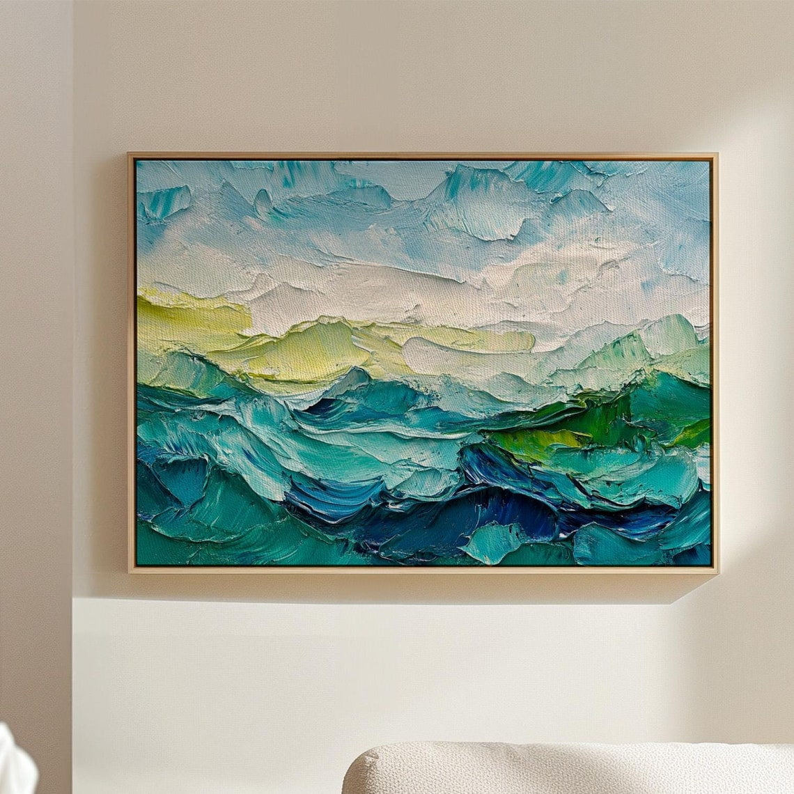 Photo inspiration: Fresh Look at Textured Ocean Wave Abstract Blue Green And Yellow Acrylic Palette