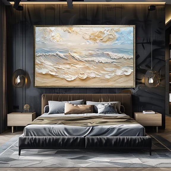 Textured Ocean Wave Painting, Handmade Palette Knife Beach Artwork, Large 3D Coastal Wall Art For Living Room, Modern Seascape Decor, Unframed Canvas Size 8x12